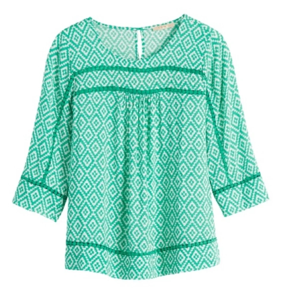 🙀 Skies are Blue Delacour Crochet Inset 3/4 Sleeve Top P2P 17” M| Stitch Fix